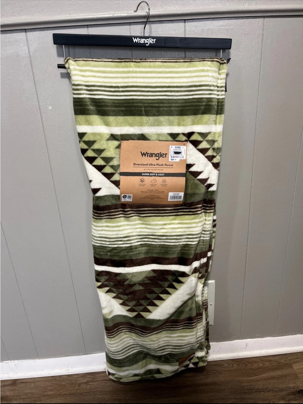 Wrangler Olive Green Brown Striped Plush Throw